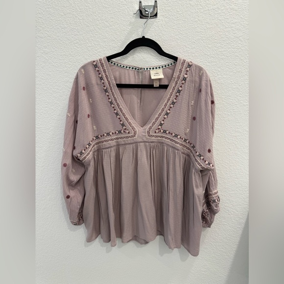 Knox Rose Tops - Knox Rose Purple Boho Embroidered Blouse - XXL